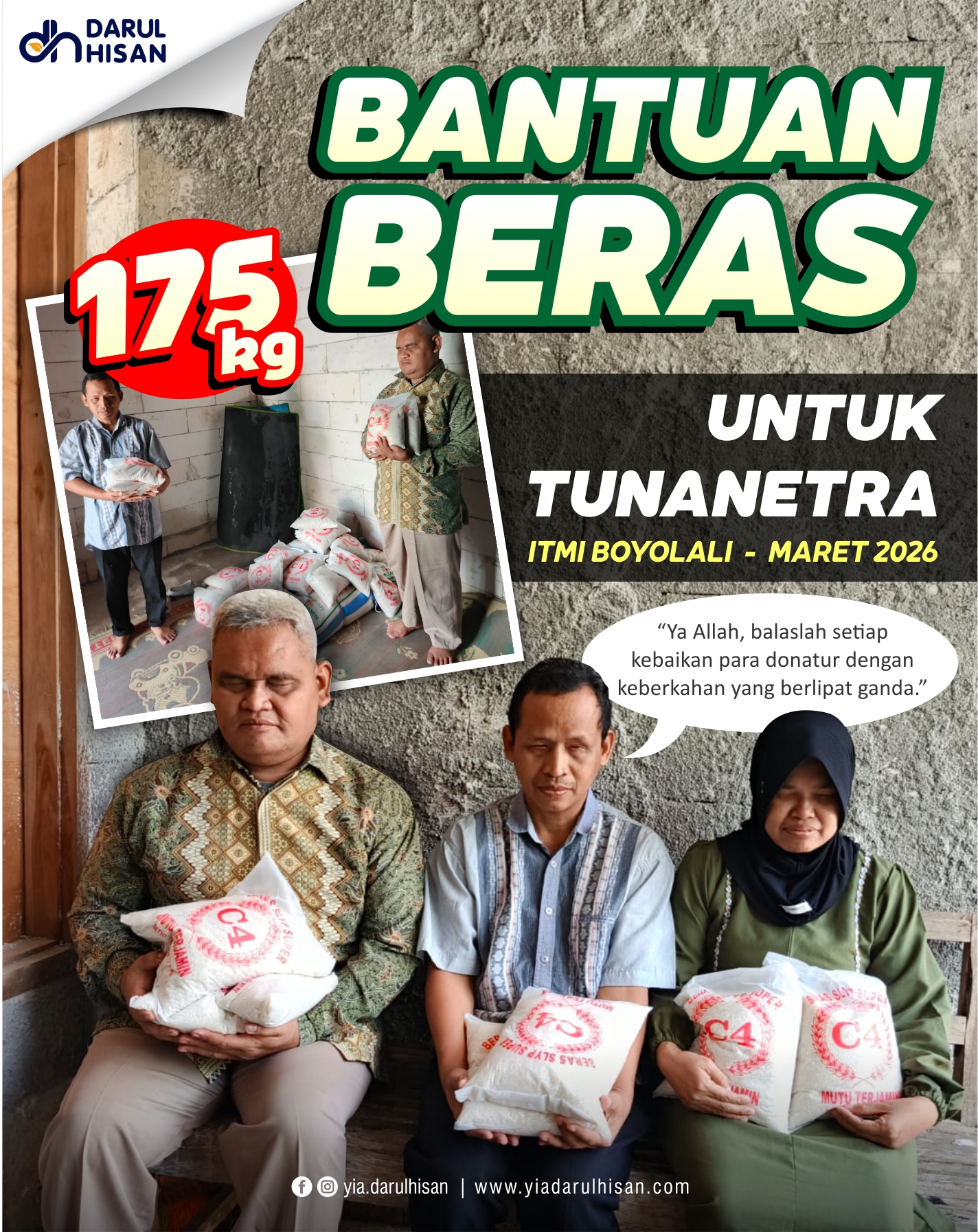 Bantuan Beras 175 Kg untuk Tunanetra di Boyolali: Aksi Nyata Darul Hisan Tebar Kebaikan