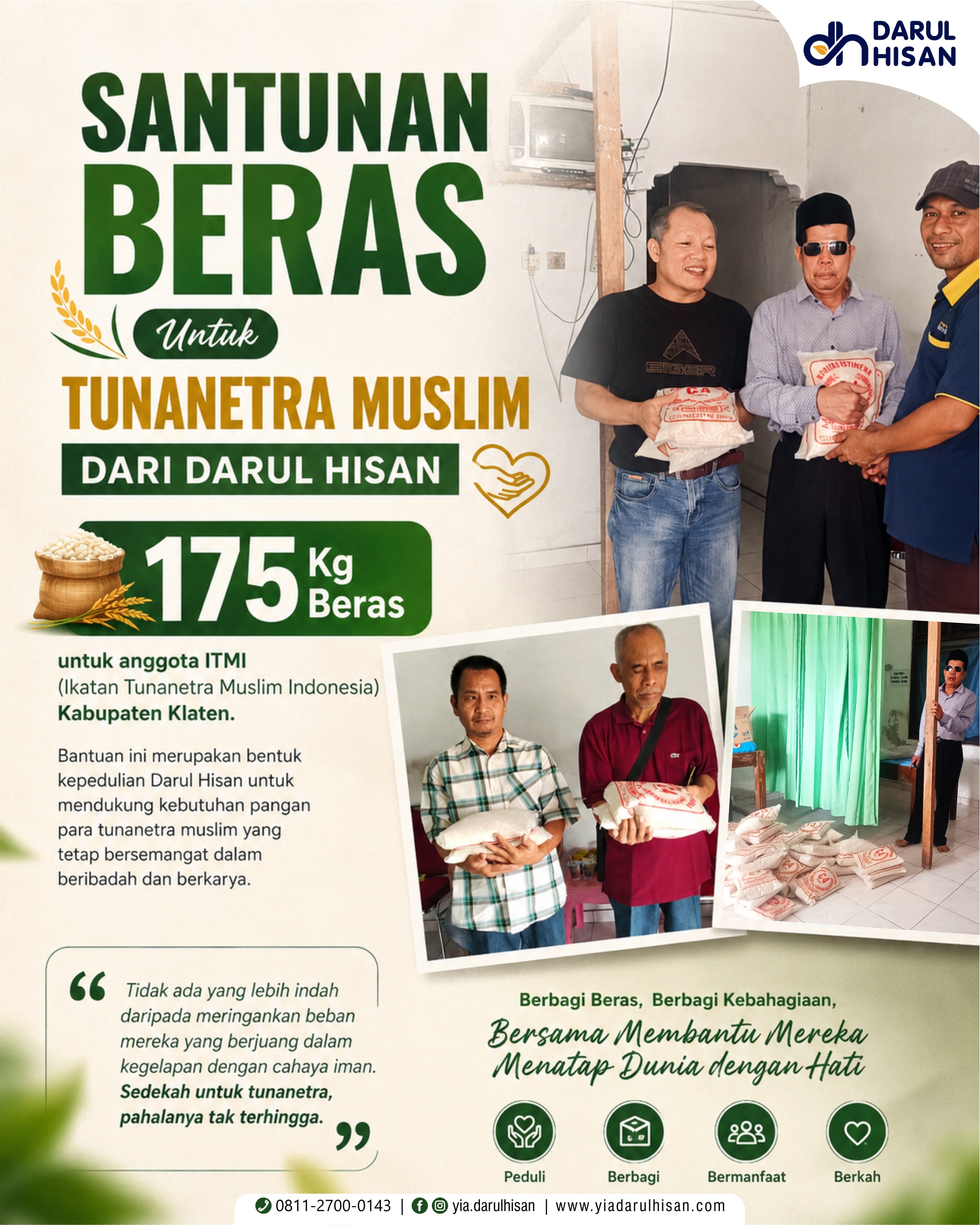 Darul Hisan Salurkan 175 Kg Beras untuk Tunanetra Muslim di Kabupaten Klaten