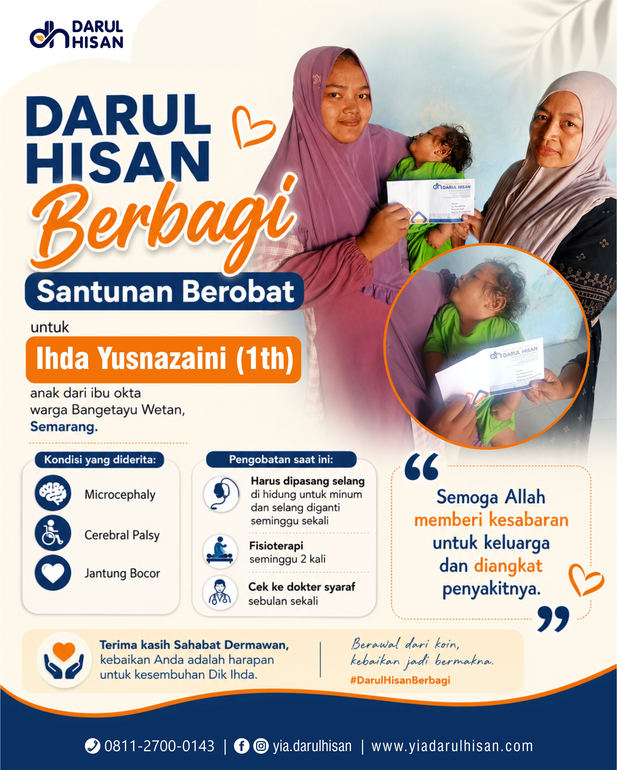 Darul Hisan Berbagi Santunan Berobat untuk Dik Ihda, Balita yang Sedang Berjuang Melawan Penyakit