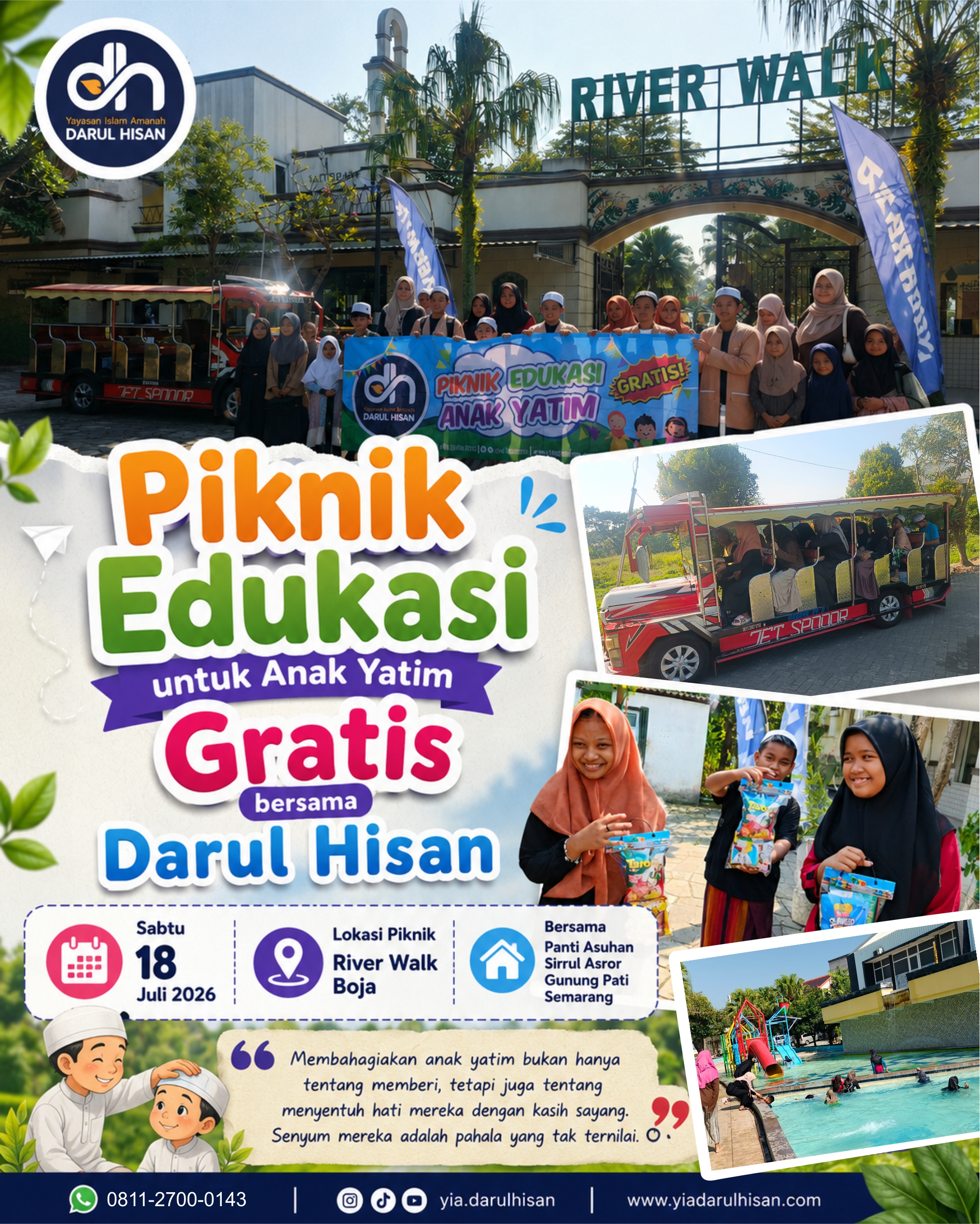 Piknik Edukasi Anak Yatim Gratis di River Walk Boja: Menghadirkan Senyum, Ilmu, dan Kebahagiaan